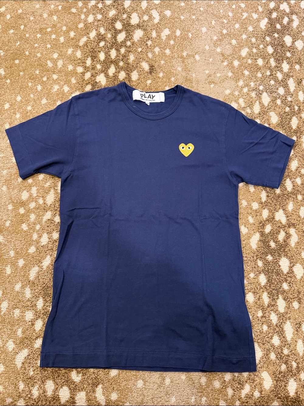 Comme des Garcons Play Navy Tee with Yellow Heart Patch